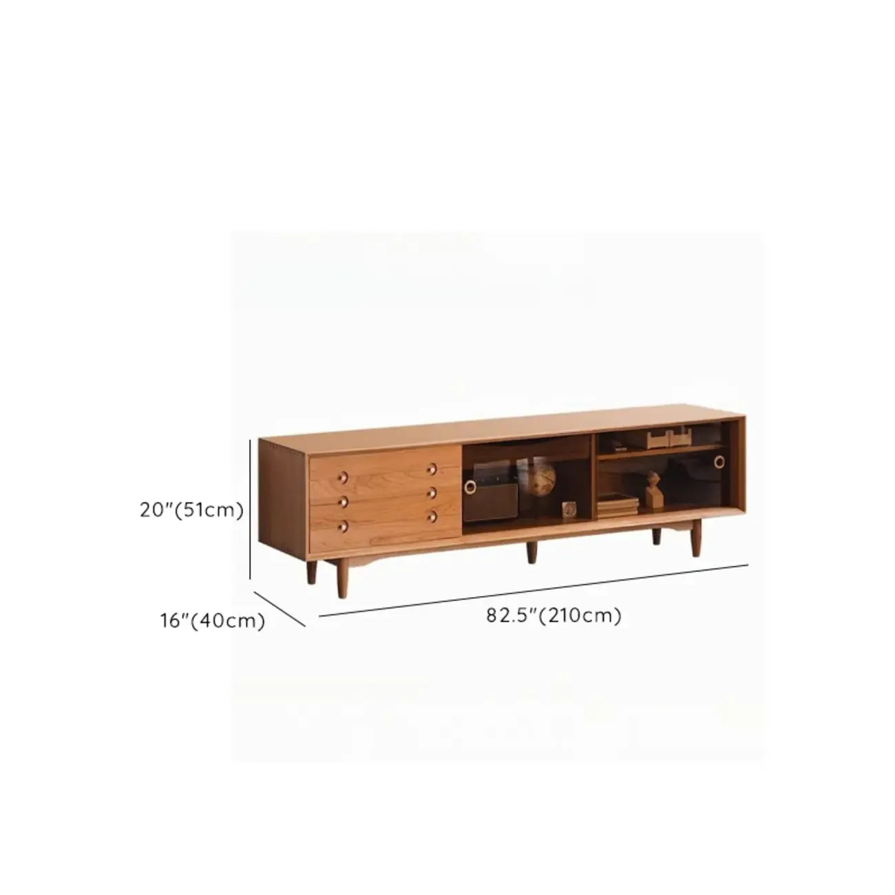 Meuble TV long scandinave en bois de cerisier avec porte