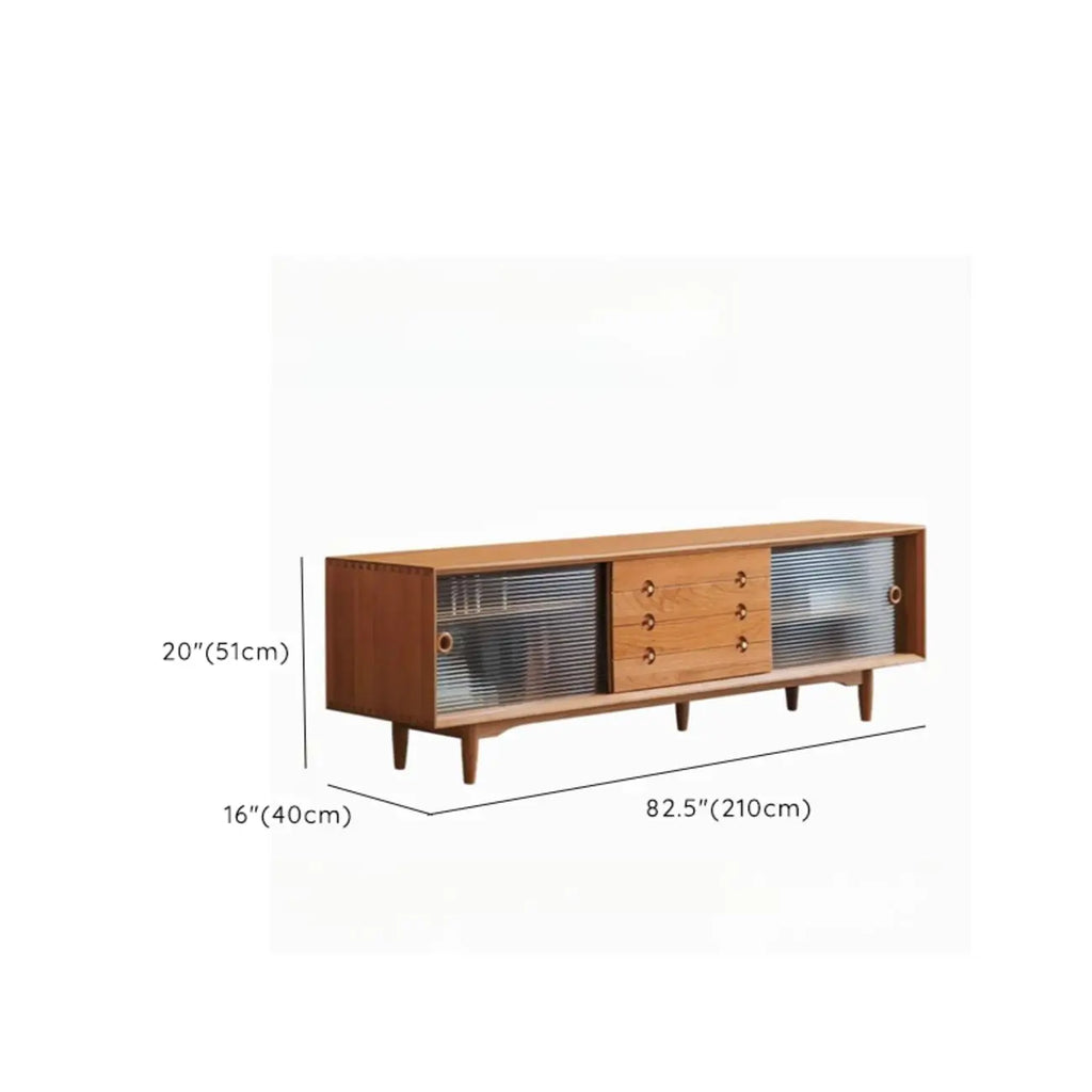 Meuble TV long scandinave en bois de cerisier avec porte
