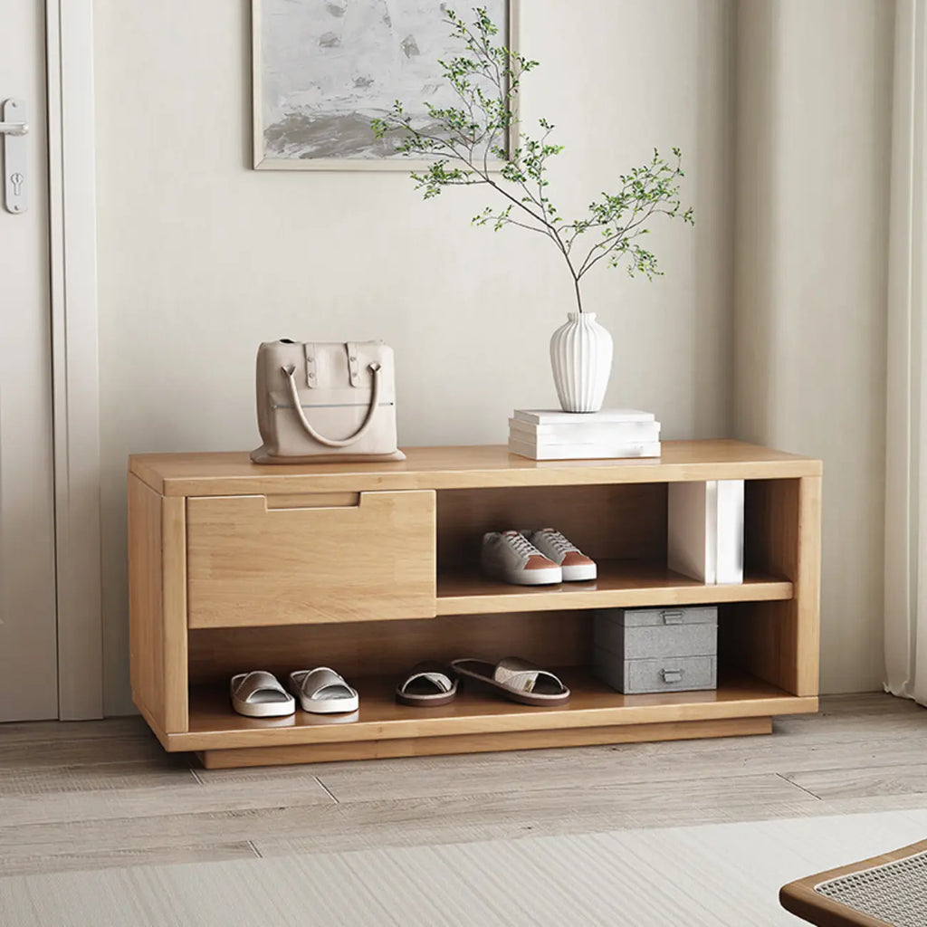 Banc de rangement à chaussures Singer en bois d'hévéa avec tiroirs pour entrée