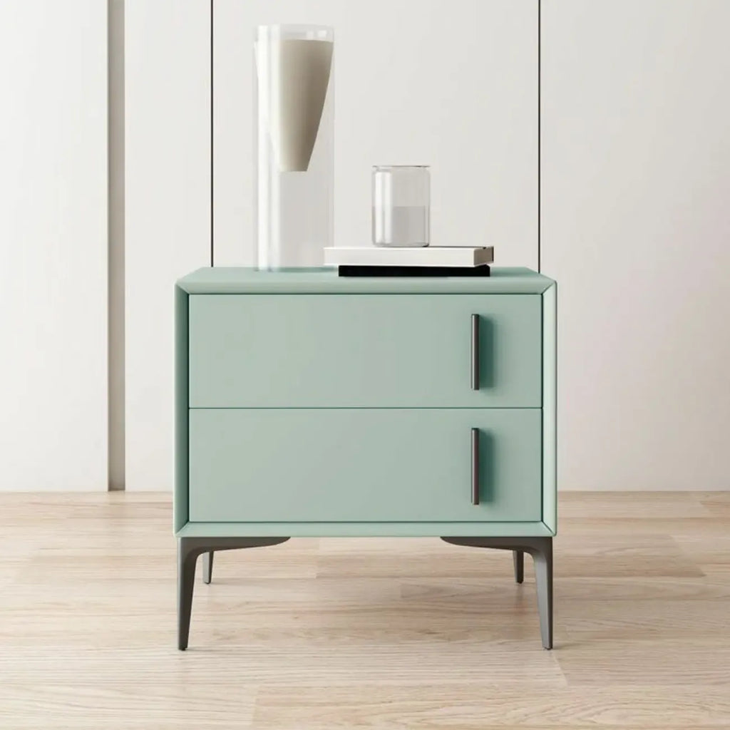Table de chevet moderne en bois et similicuir abricot à 2 tiroirs
