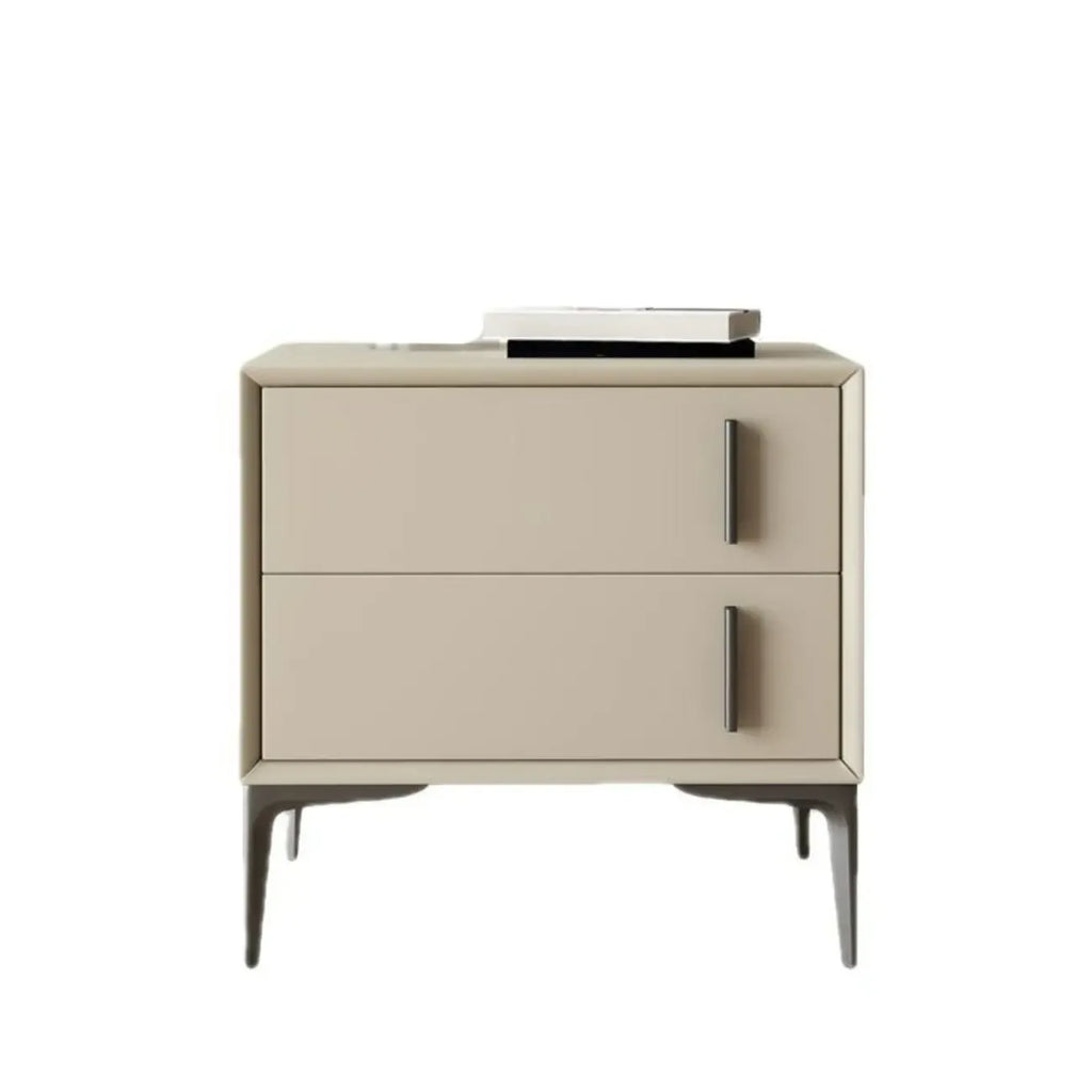 Table de chevet moderne en bois et similicuir abricot à 2 tiroirs
