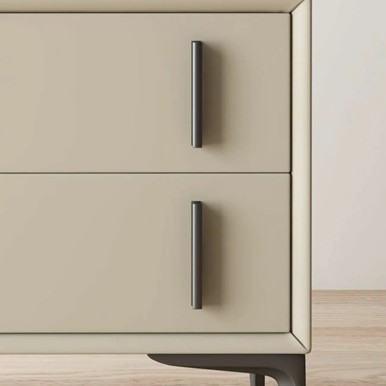 Table de chevet moderne en bois et similicuir abricot à 2 tiroirs