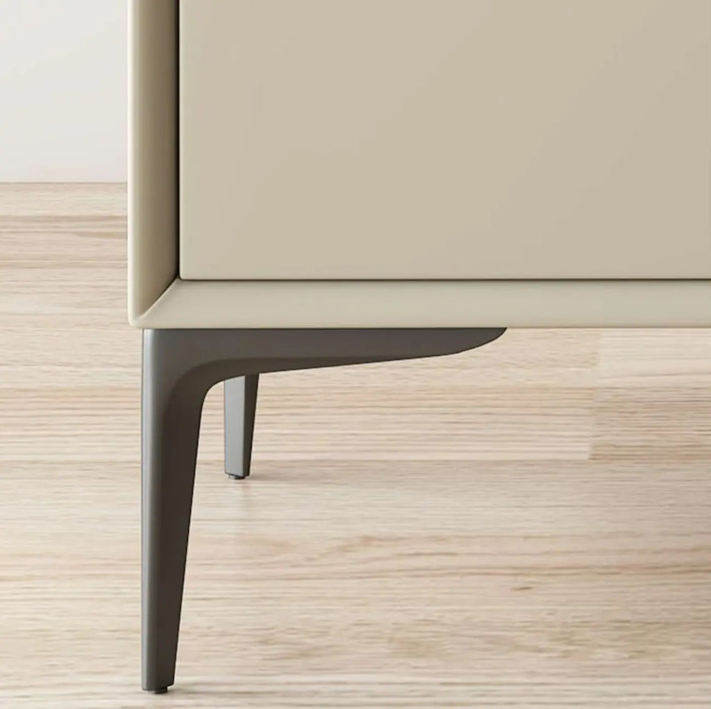 Table de chevet moderne en bois et similicuir abricot à 2 tiroirs