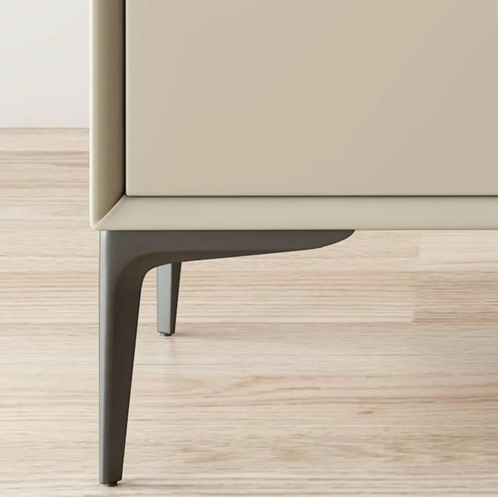 Table de chevet moderne en bois et similicuir abricot à 2 tiroirs