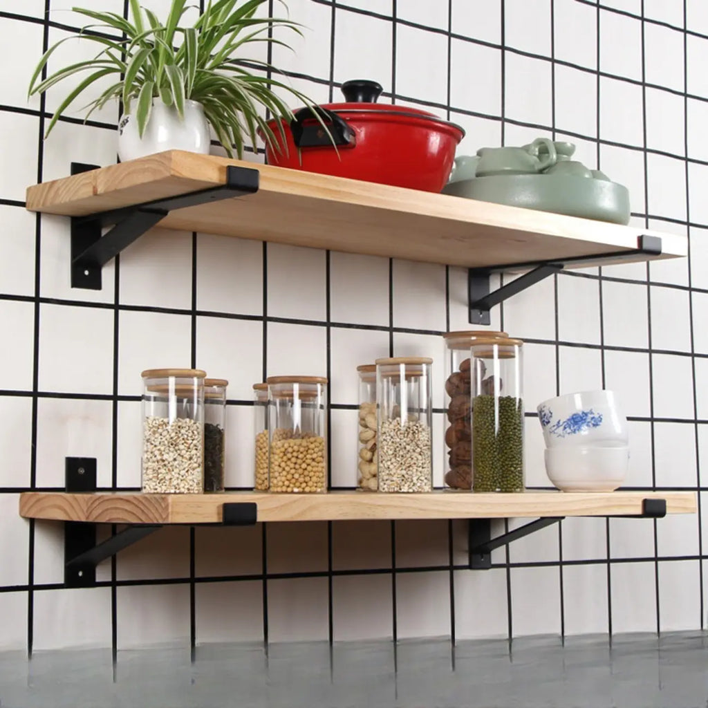 Étagères de rangement murales en pin naturel pour la cuisine