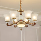 Lampadario regolabile da sala da pranzo dorato in vetro a forma di campana con luce orientata verso l'alto