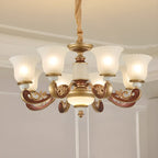 Lampadario regolabile da sala da pranzo dorato in vetro a forma di campana con luce orientata verso l'alto