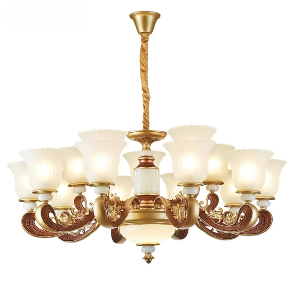 Lampadario regolabile da sala da pranzo dorato in vetro a forma di campana con luce orientata verso l'alto