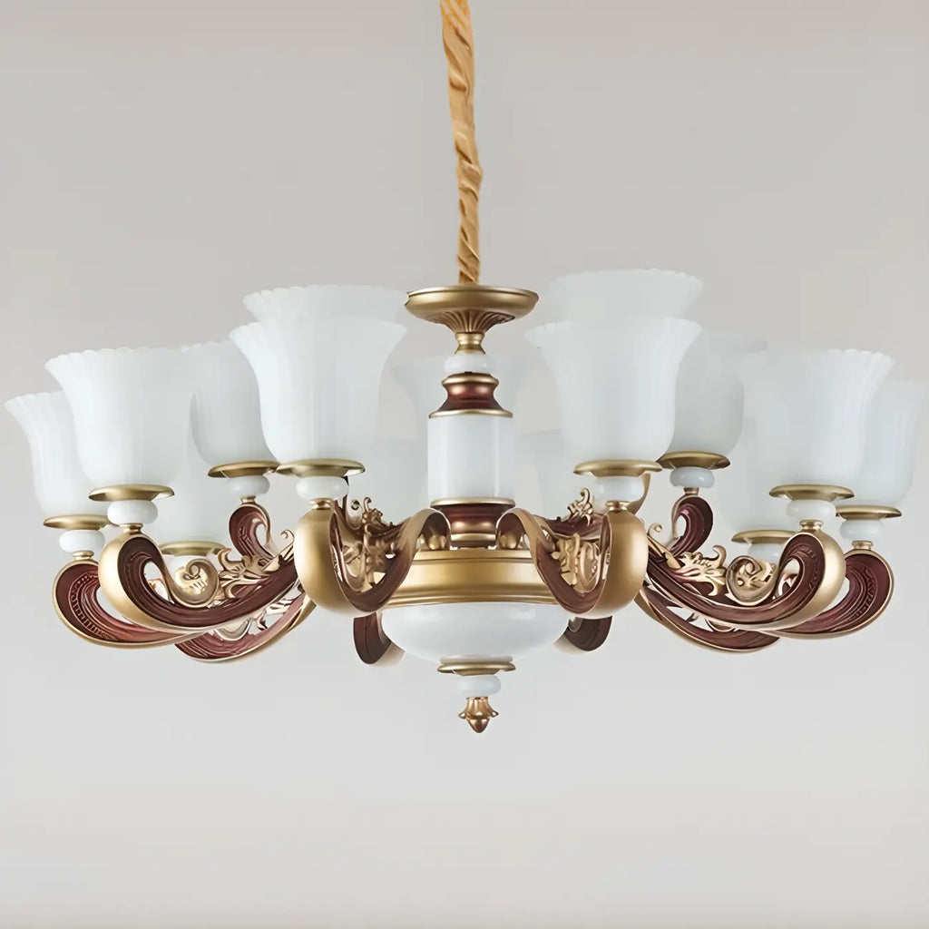 Lampadario regolabile da sala da pranzo dorato in vetro a forma di campana con luce orientata verso l'alto