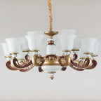 Lampadario regolabile da sala da pranzo dorato in vetro a forma di campana con luce orientata verso l'alto