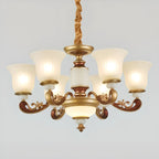 Lampadario regolabile da sala da pranzo dorato in vetro a forma di campana con luce orientata verso l'alto