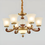 Lampadario regolabile da sala da pranzo dorato in vetro a forma di campana con luce orientata verso l'alto