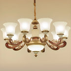 Lampadario regolabile da sala da pranzo dorato in vetro a forma di campana con luce orientata verso l'alto
