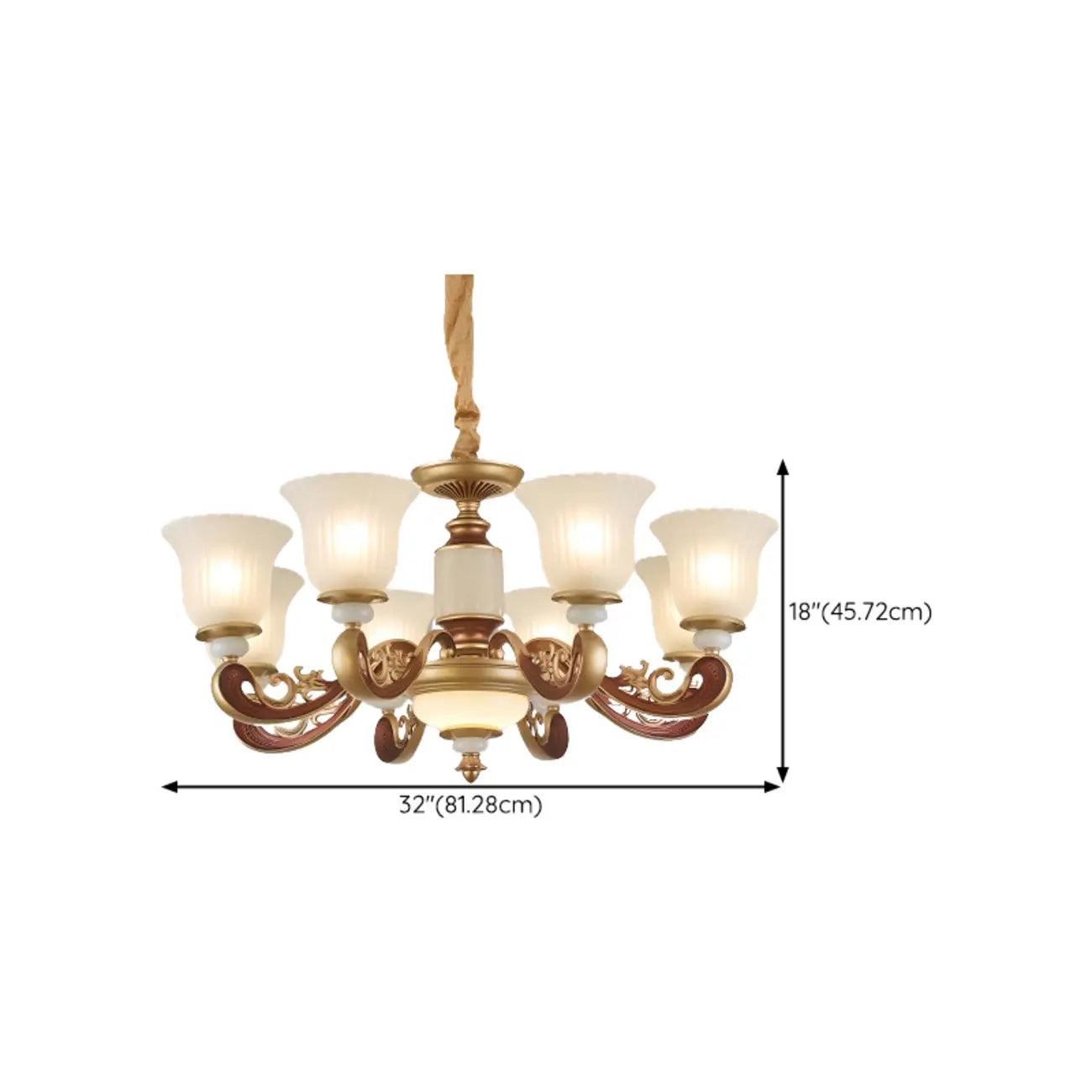 Lampadario regolabile da sala da pranzo dorato in vetro a forma di campana con luce orientata verso l'alto