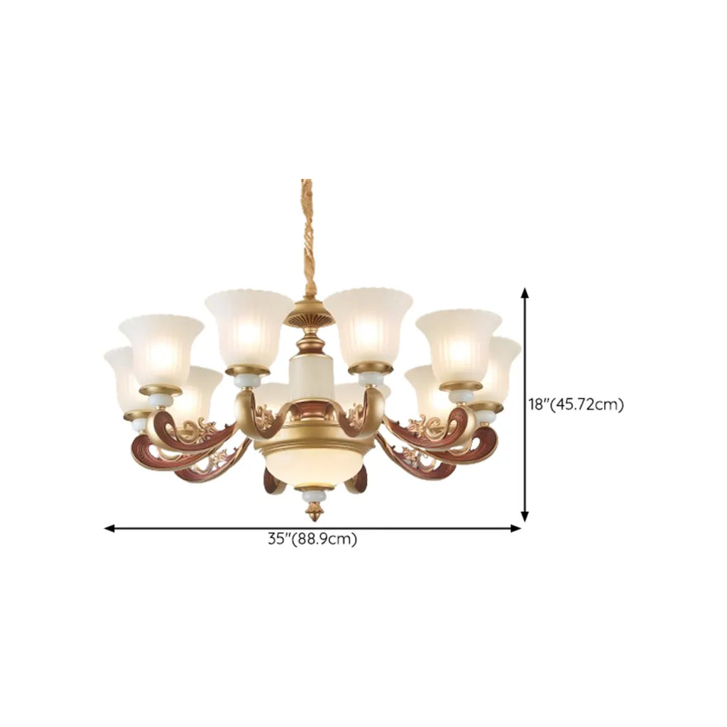Lampadario regolabile da sala da pranzo dorato in vetro a forma di campana con luce orientata verso l'alto
