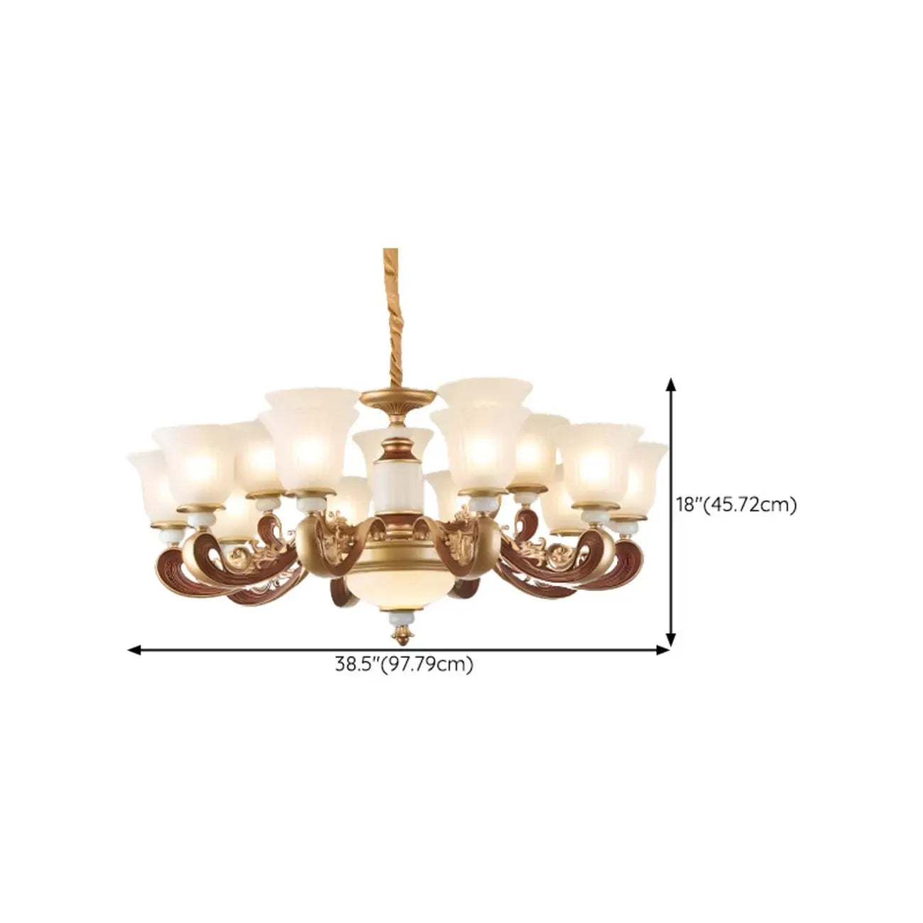 Lampadario regolabile da sala da pranzo dorato in vetro a forma di campana con luce orientata verso l'alto