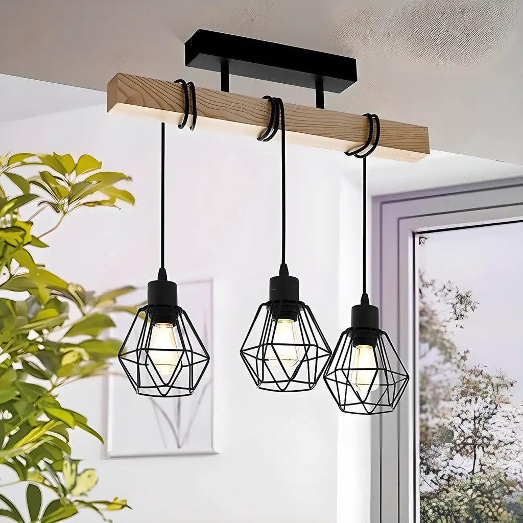 Suspension îlot en métal noir de style industriel en forme de losange pour cuisine
