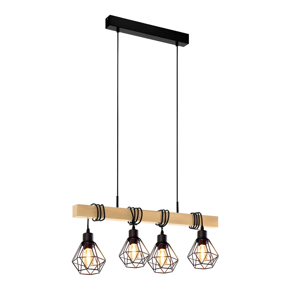 Suspension îlot en métal noir de style industriel en forme de losange pour cuisine