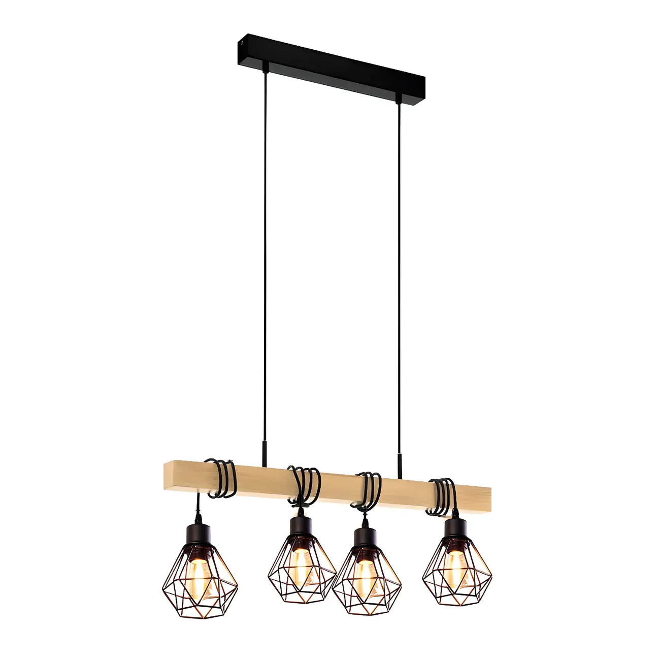 Suspension îlot en métal noir de style industriel en forme de losange pour cuisine