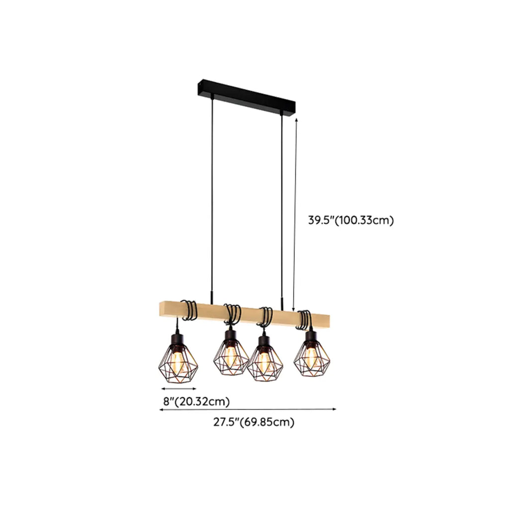Suspension îlot en métal noir de style industriel en forme de losange pour cuisine