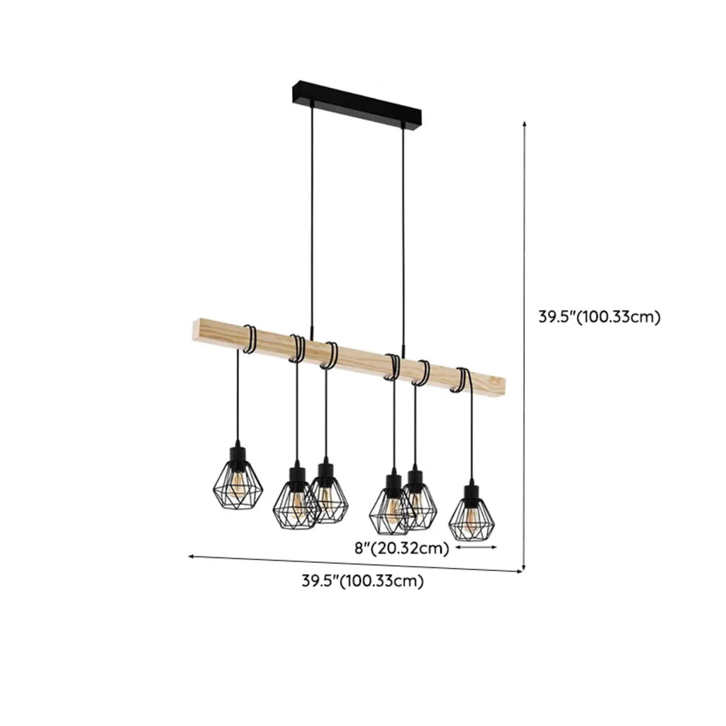 Suspension îlot en métal noir de style industriel en forme de losange pour cuisine
