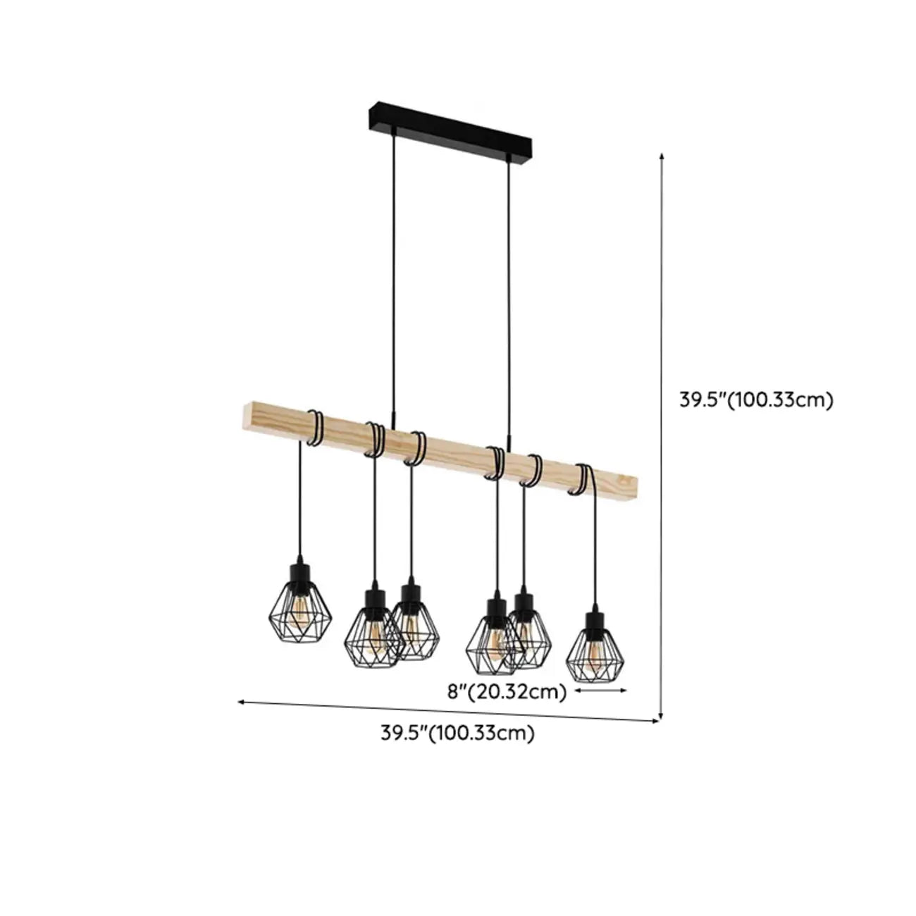 Suspension îlot en métal noir de style industriel en forme de losange pour cuisine
