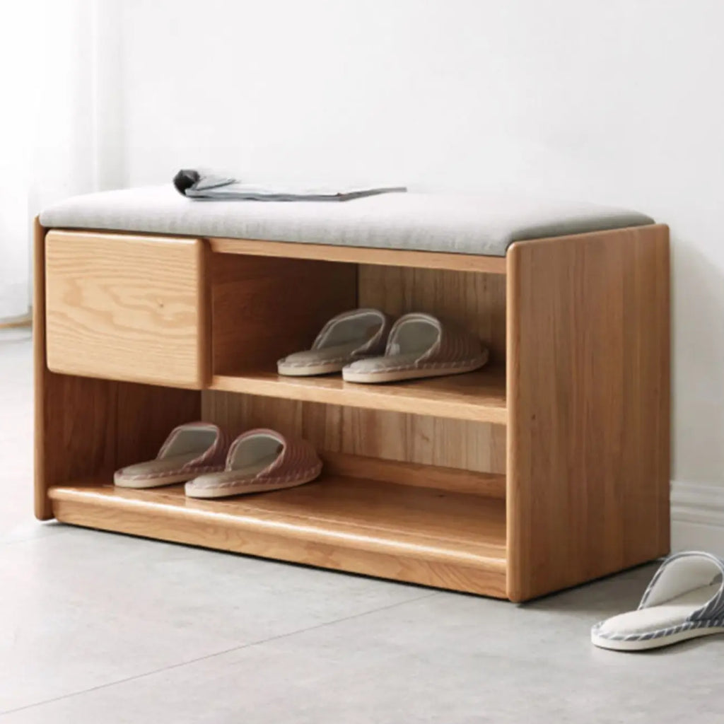 Banc de rangement à chaussures en chêne scandinave avec coussin