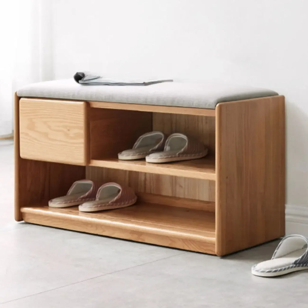 Banc de rangement à chaussures en chêne scandinave avec coussin