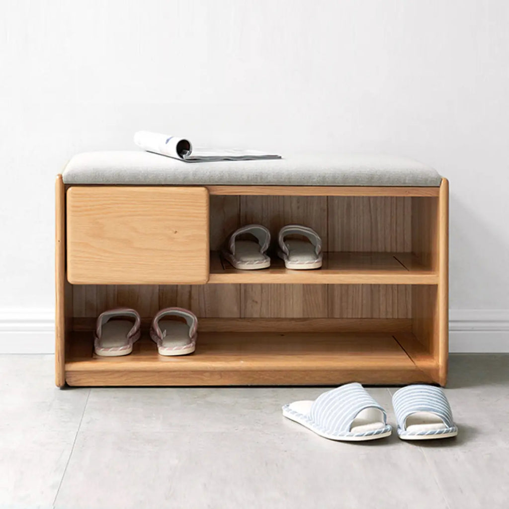 Banc de rangement à chaussures en chêne scandinave avec coussin