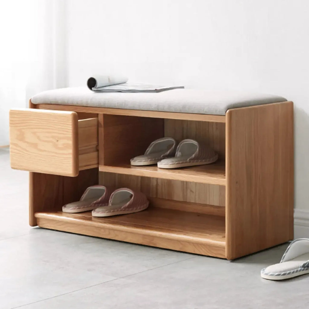Banc de rangement à chaussures en chêne scandinave avec coussin