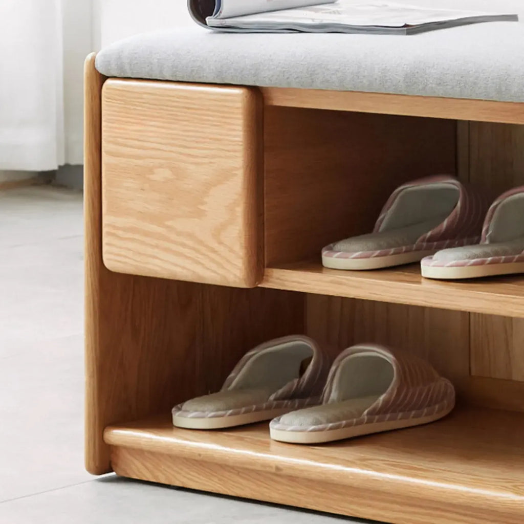 Banc de rangement à chaussures en chêne scandinave avec coussin