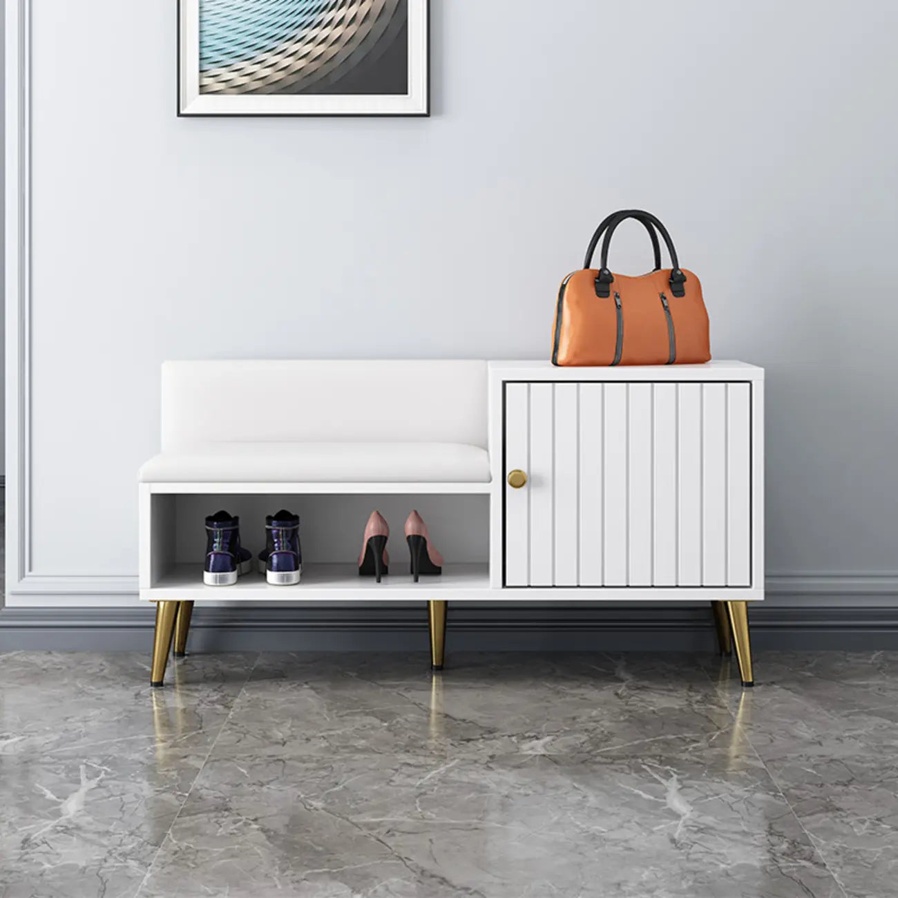 Banc de rangement à chaussures d'entrée avec assise rembourrée