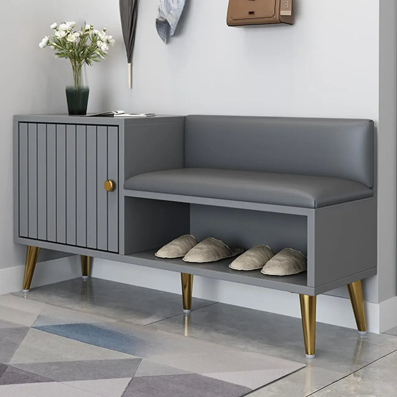 Banc de rangement à chaussures d'entrée avec assise rembourrée