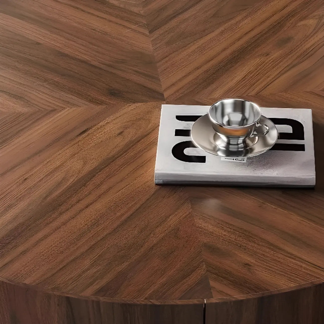 Tavolino da caffè impilabile rotondo in legno di recupero con 2 cassetti