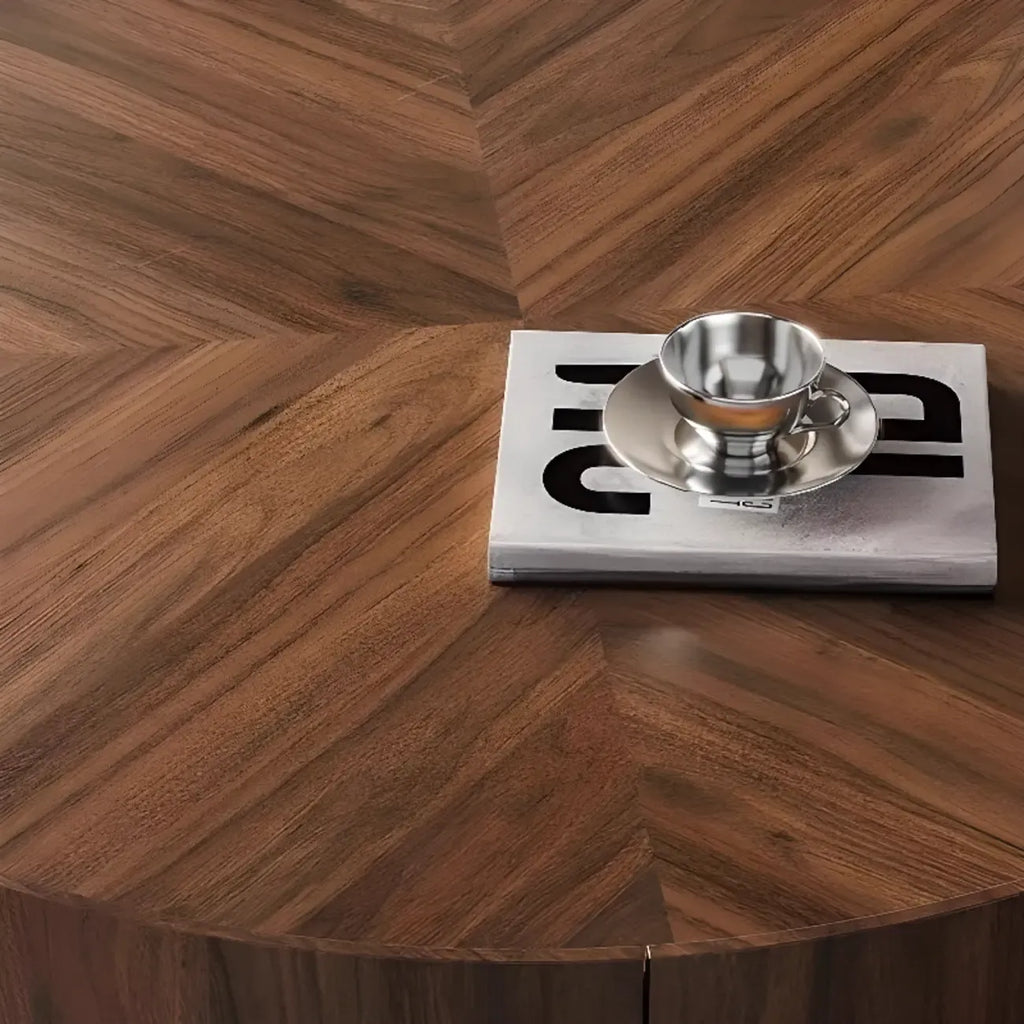 Tavolino da caffè impilabile rotondo in legno di recupero con 2 cassetti