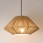 Lampadario a sospensione regolabile in rattan orientale e metallo beige