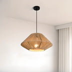 Lampadario a sospensione regolabile in rattan orientale e metallo beige