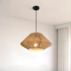 Lampadario a sospensione regolabile in rattan orientale e metallo beige