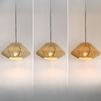 Lampadario a sospensione regolabile in rattan orientale e metallo beige