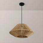 Lampadario a sospensione regolabile in rattan orientale e metallo beige