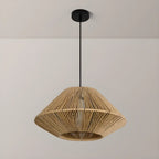 Lampadario a sospensione regolabile in rattan orientale e metallo beige