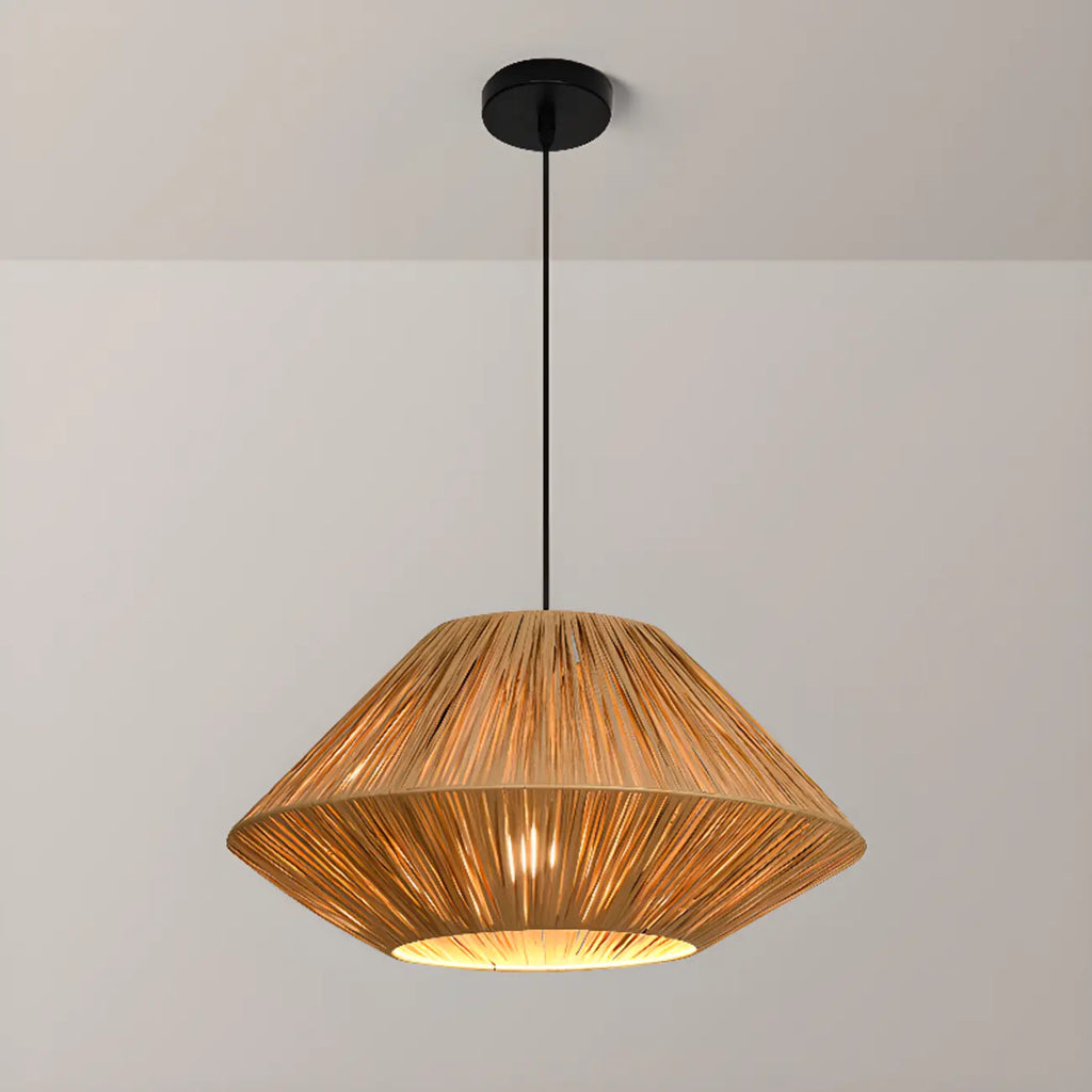 Lampadario a sospensione regolabile in rattan orientale e metallo beige