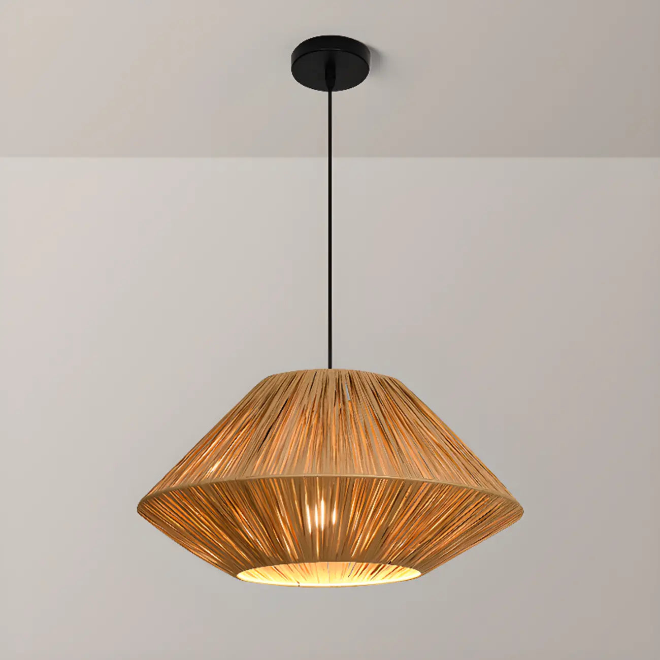Lampadario a sospensione regolabile in rattan orientale e metallo beige