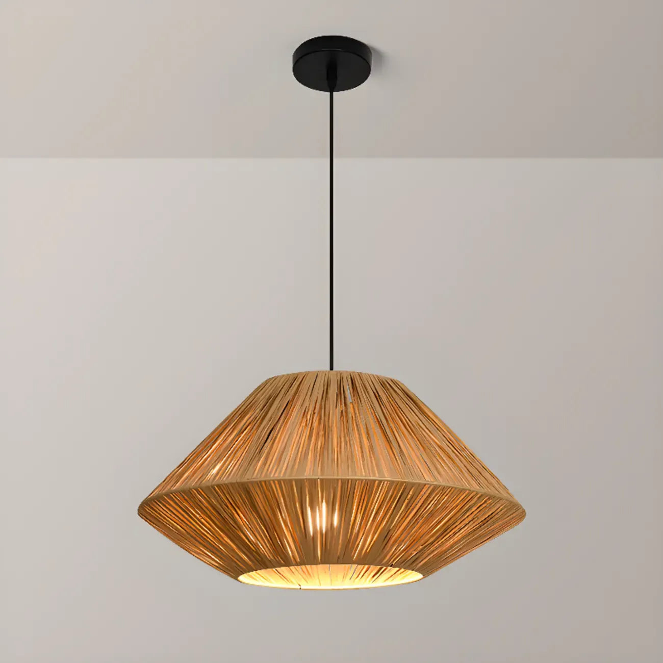 Lampadario a sospensione regolabile in rattan orientale e metallo beige