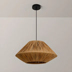 Lampadario a sospensione regolabile in rattan orientale e metallo beige