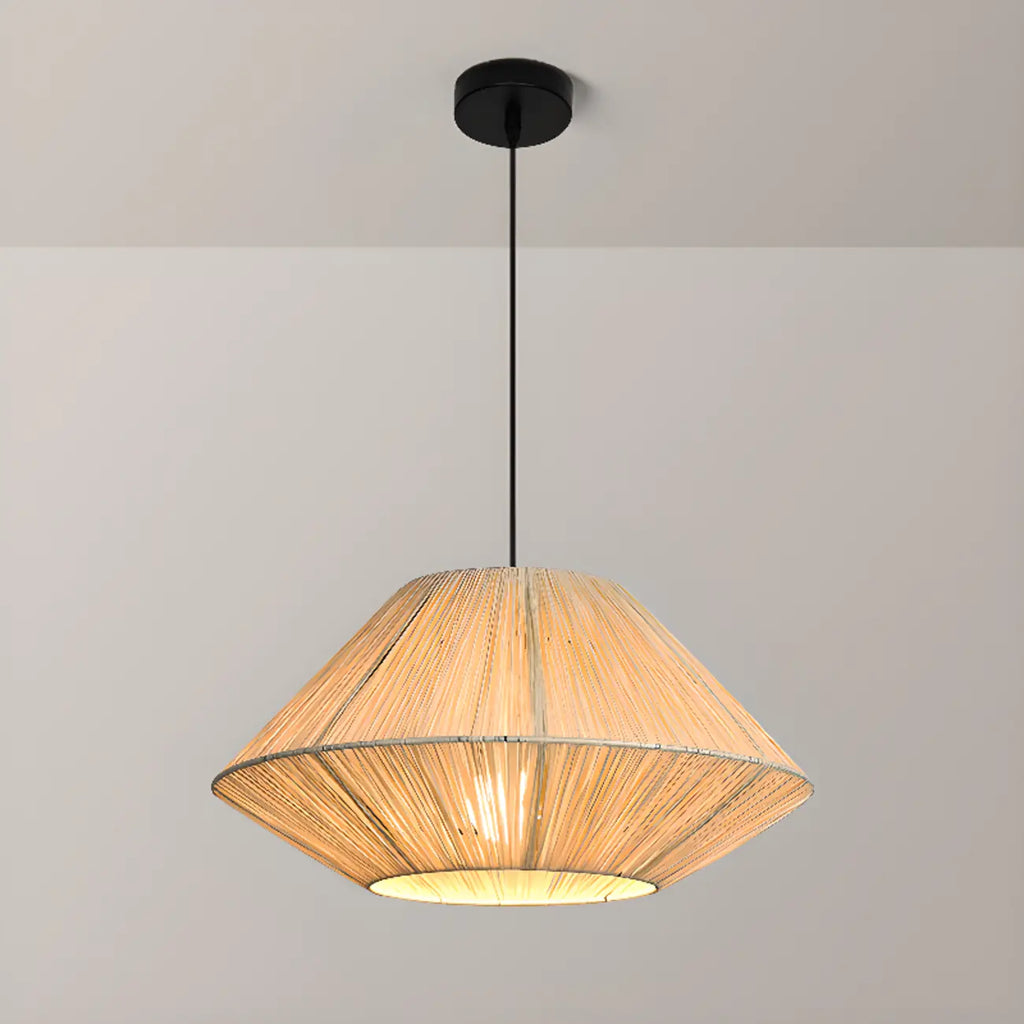 Lampadario a sospensione regolabile in rattan orientale e metallo beige