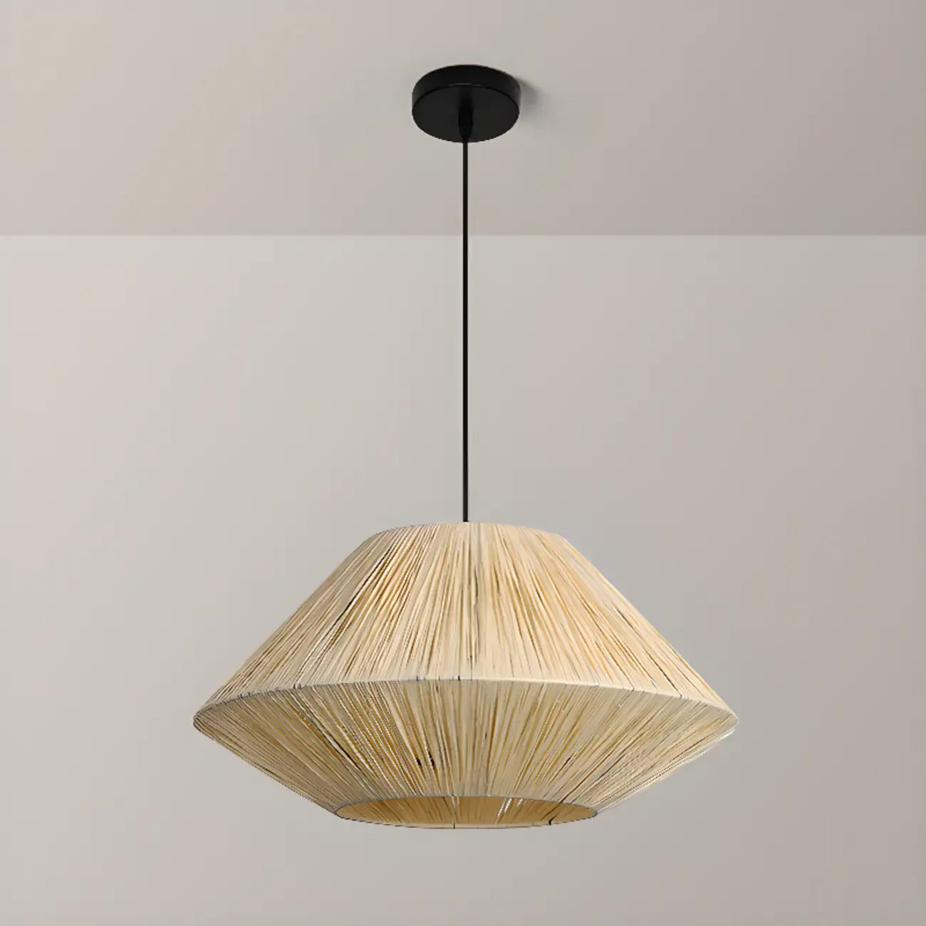 Lampadario a sospensione regolabile in rattan orientale e metallo beige