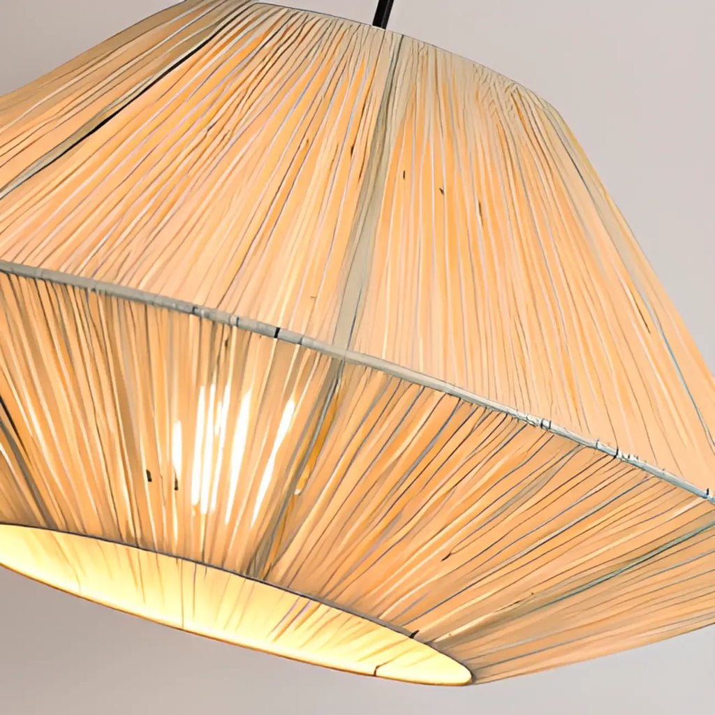 Lampadario a sospensione regolabile in rattan orientale e metallo beige