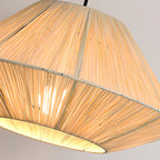 Lampadario a sospensione regolabile in rattan orientale e metallo beige