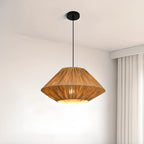 Lampadario a sospensione regolabile in rattan orientale e metallo beige
